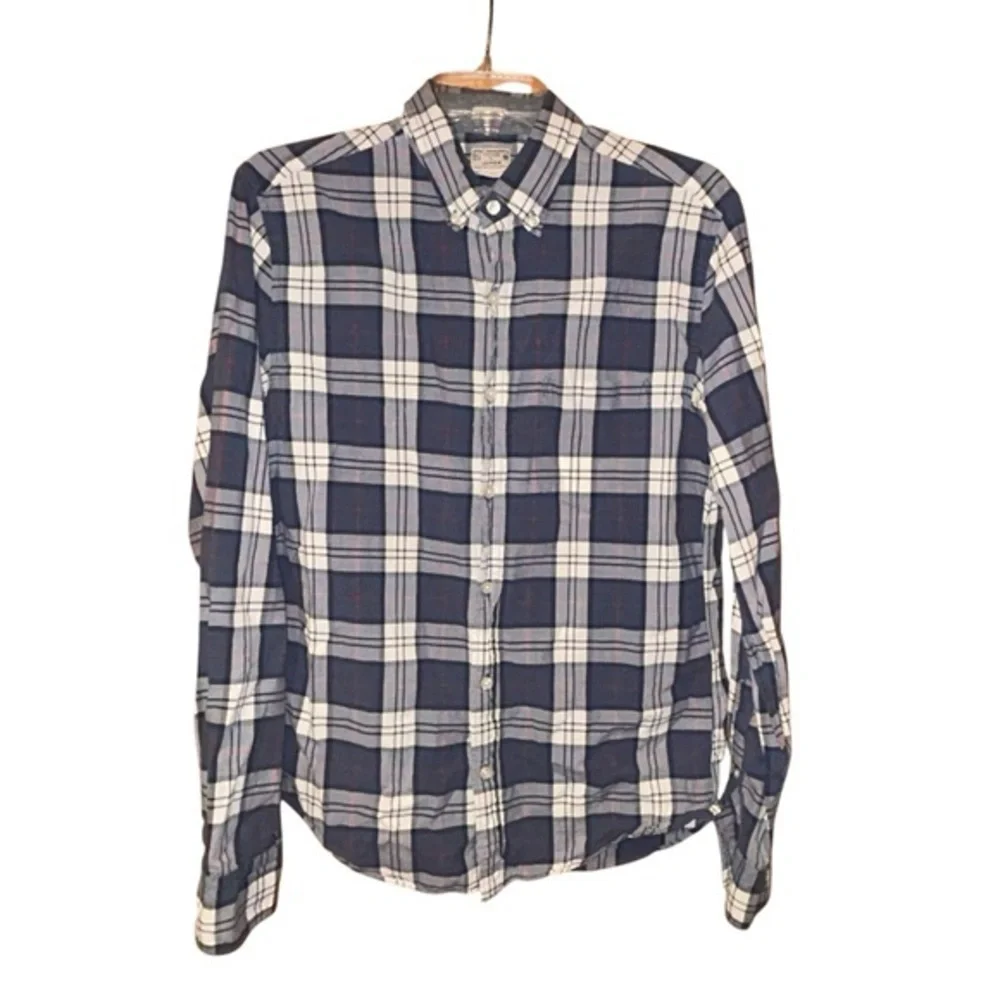 J. Crew Men’s Slim Fit Shirt Blue Plaid Button‎ Down Woven Cotton Size Medium